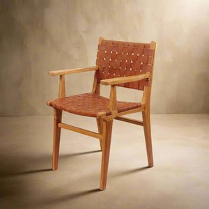 Cahyo Woven Leather Dining Arm Chair - Brown