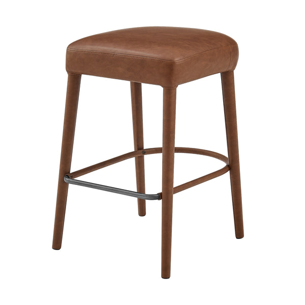 Rylee KD Faux Leather Backless Counter Stool, Vintage Cognac 