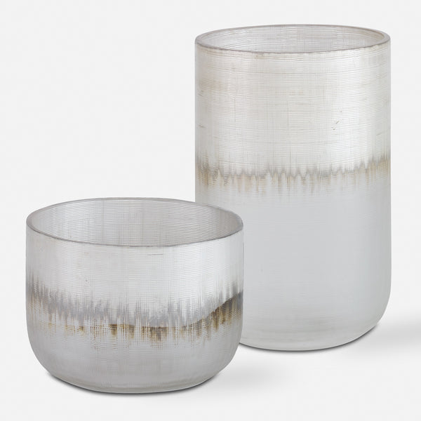 Frost Silver Drip Glass Vases, Set/2