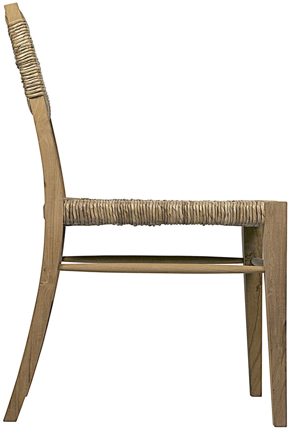 Faley Teak Chair with Rush Seagrass Weave and Clear Flat Finish