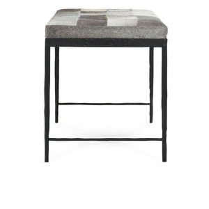 Achen Hide Bench with Hammered Iron Frame in Sparrow Gray