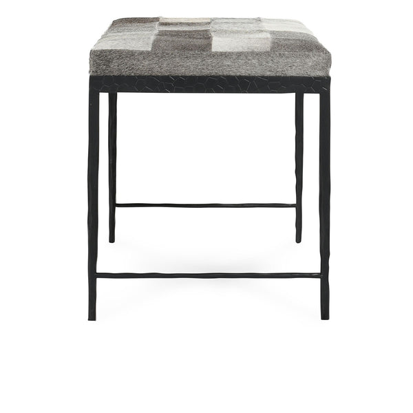 Achen Hide Bench with Hammered Iron Frame in Sparrow Gray