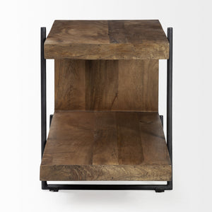 Maddox 30L x 18W x 22H Medium Brown Wood w/ Black Metal U-shaped End/Side Table