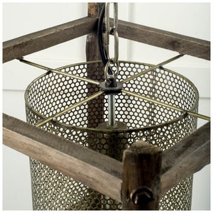 Keppler 16L x 16W x 18.3H Perforated Metal and Wood Pendant Light