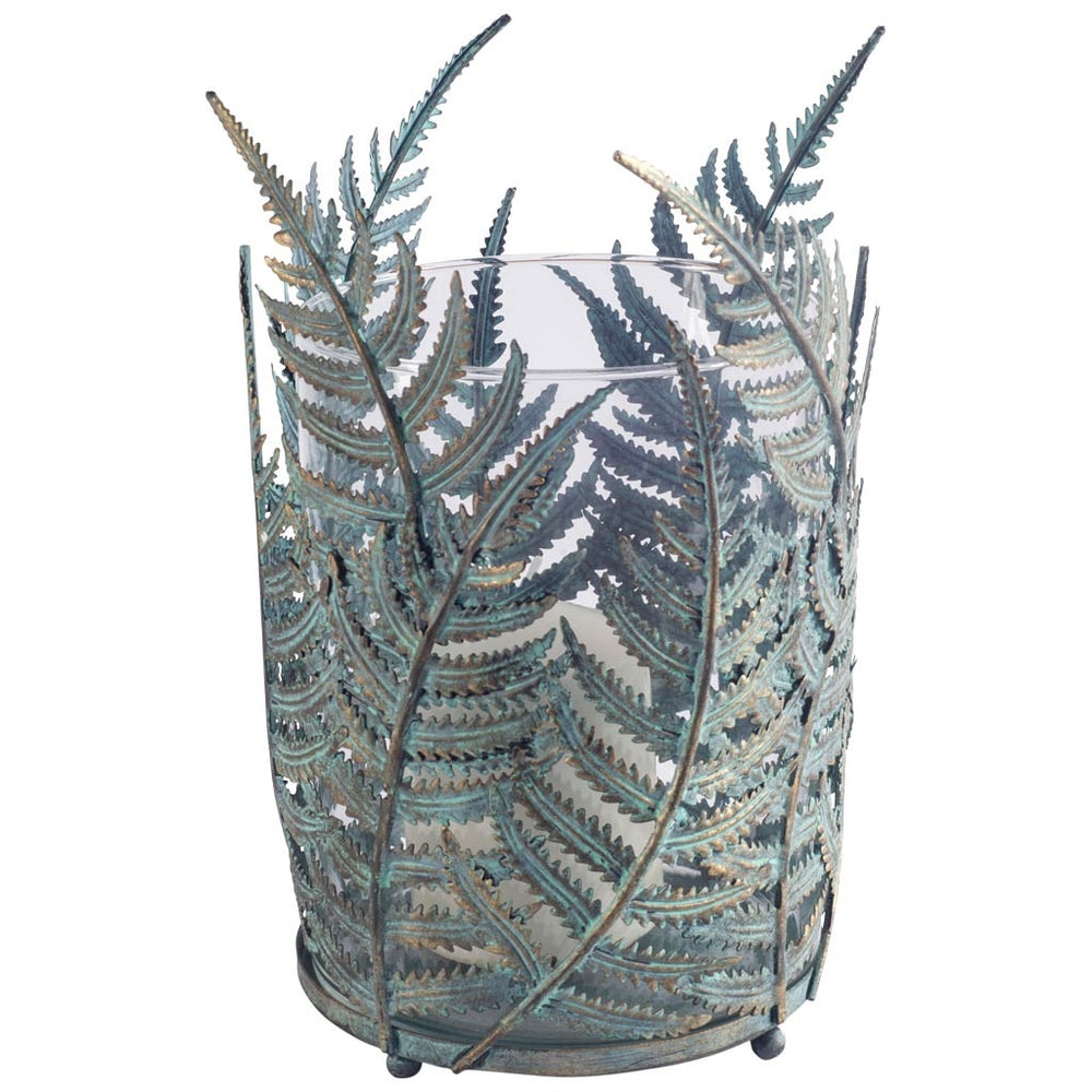 Palen II Large Green/Gold Metal Fern Leaf Table Candle Holder