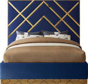Lionel King Bed In Navy Velvet