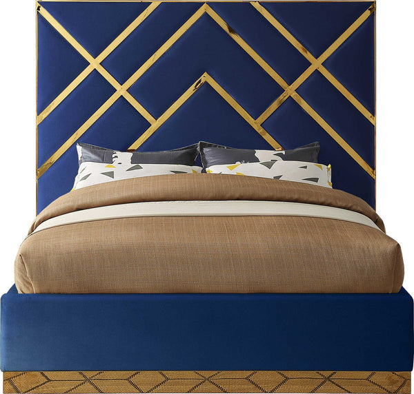 Lionel King Bed In Navy Velvet
