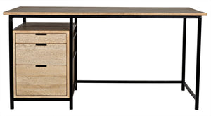 Nabucco Desk in Bleached Walnut with Matte Black Industrial Steel Legs