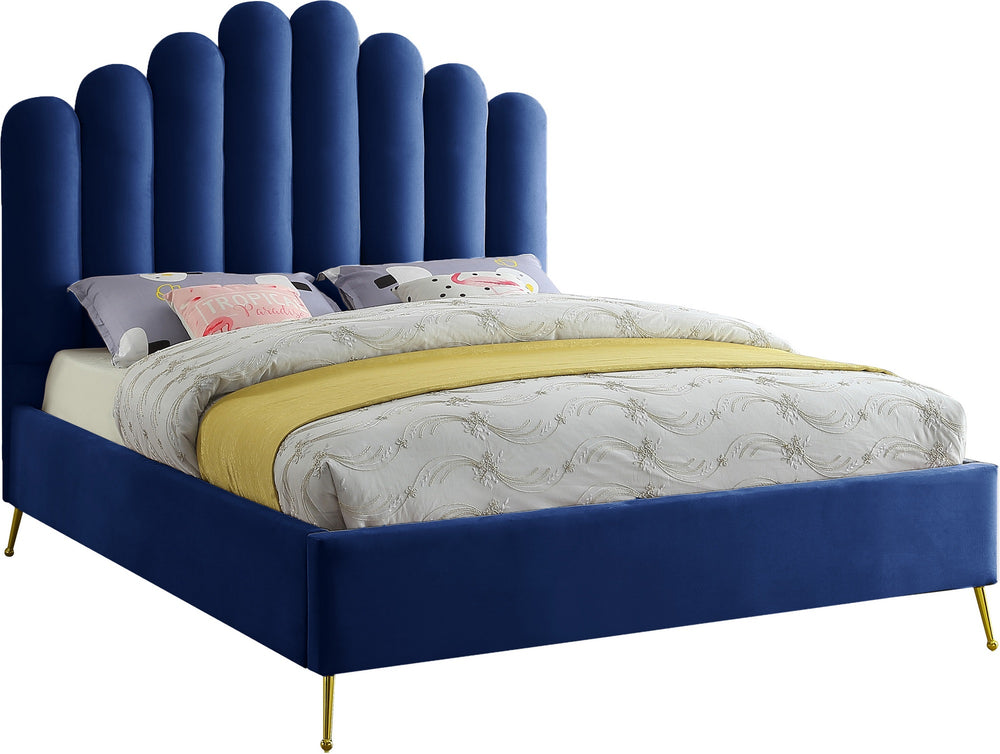 Anita Queen Bed In Navy Velvet