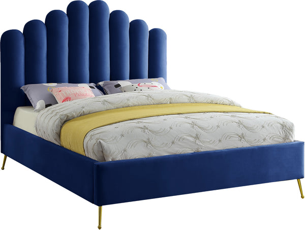 Anita Queen Bed In Navy Velvet