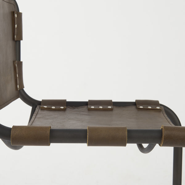 Berbick 33" Total Height Medium Brown Leather w/ Iron Frame Dining Chair