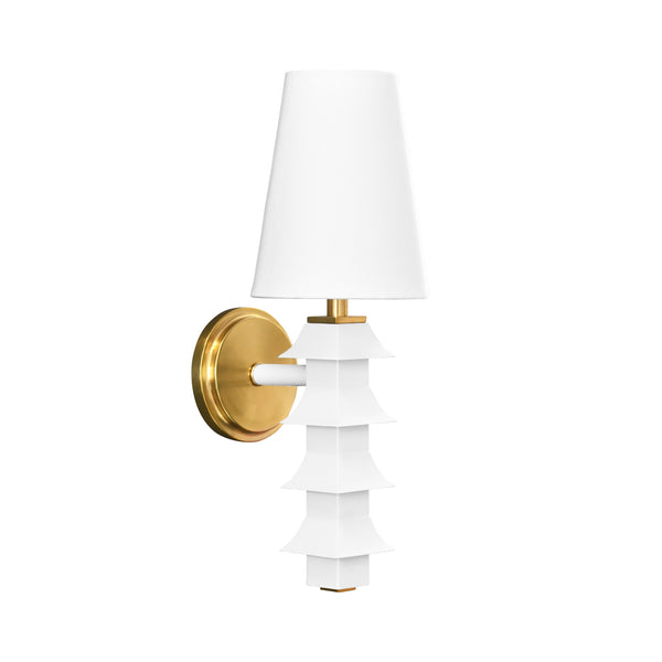 HANDPAINTED TOLE PAGODA SCONCE IN WHITE
