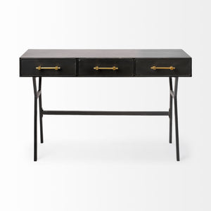 Vince 51L x 18W Black Metal W/Gold Accents 3 Drawer Office Desk