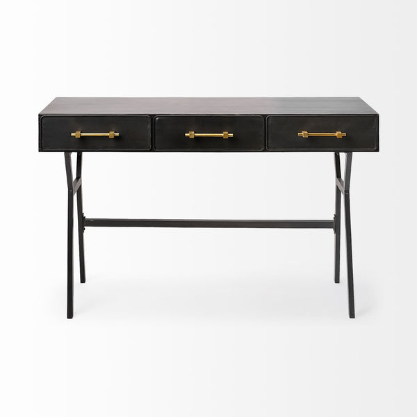 Vince 51L x 18W Black Metal W/Gold Accents 3 Drawer Office Desk