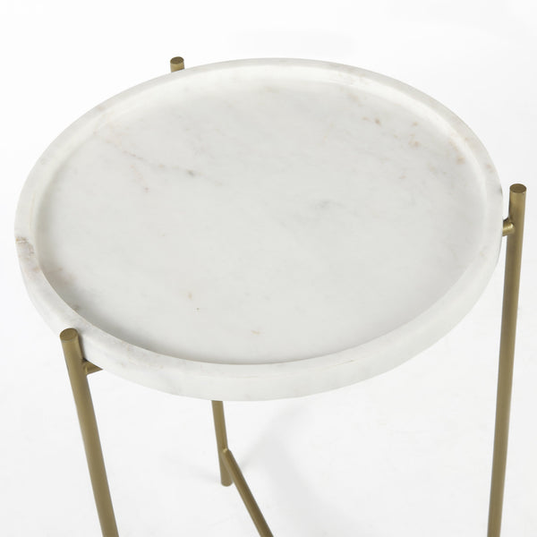 Stella 17L x 17W White Round Marble Top W/Gold Base Accent Table