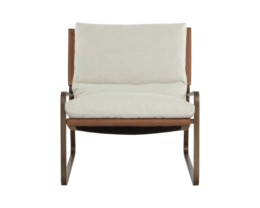 ZANCOR LOUNGE CHAIR - ANTIQUE BRASS - GERALT LINEN / TAN LEATHER