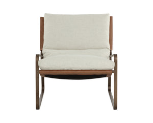 ZANCOR LOUNGE CHAIR - ANTIQUE BRASS - GERALT LINEN / TAN LEATHER