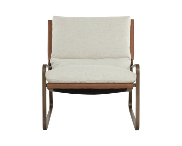ZANCOR LOUNGE CHAIR - ANTIQUE BRASS - GERALT LINEN / TAN LEATHER