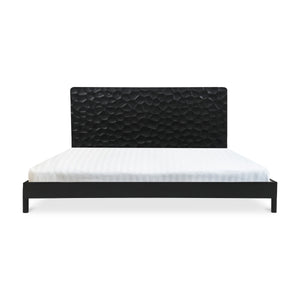 Misaki Queen Bed in Black with Carved Headboard