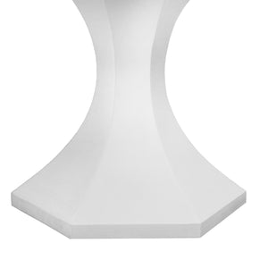 ROUND DINING TABLE WITH HEXAGONAL TAPERED BASE IN WHITE TEXTURED LINEN
