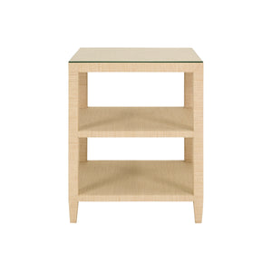 THREE TIER SQUARE SIDE TABLE IN NATURAL GRASSCLOTH