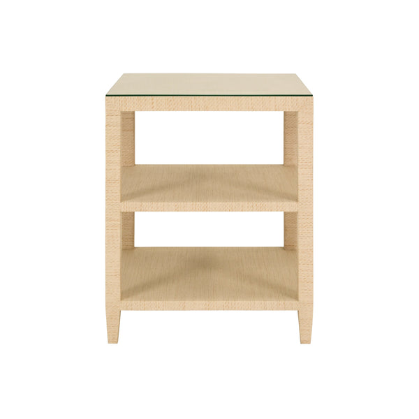 THREE TIER SQUARE SIDE TABLE IN NATURAL GRASSCLOTH