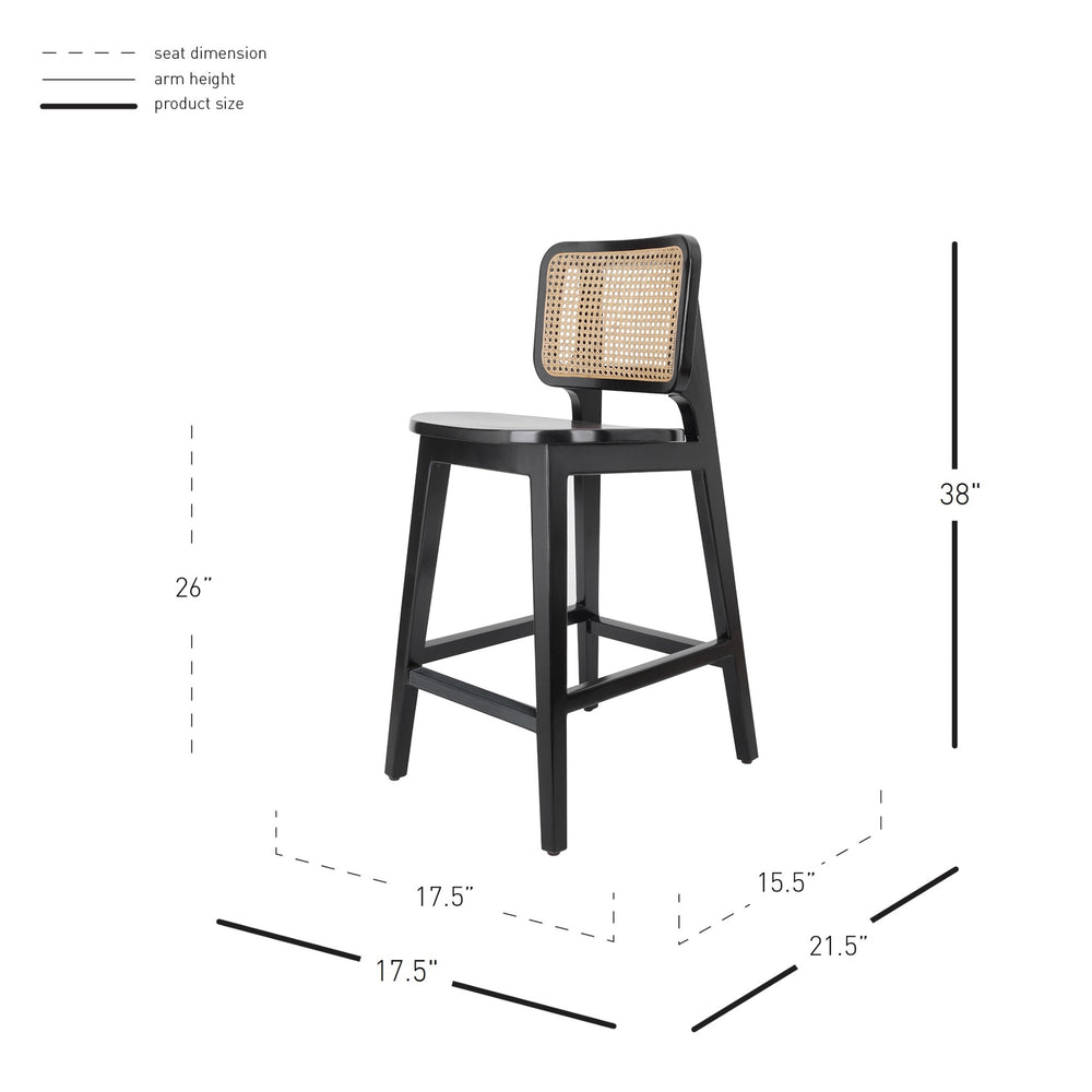 Maury Wood Counter Stool w/ Rattan, Black/Natural