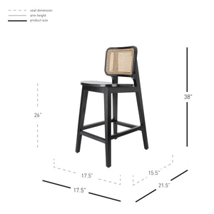 Maury Wood Counter Stool w/ Rattan, Black/Natural