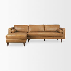 Svend 111.4L x 68.0W x 33.9H Tan Leather Left Chaise Sectional Sofa