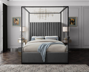 Daniel King Bed In Grey Velvet