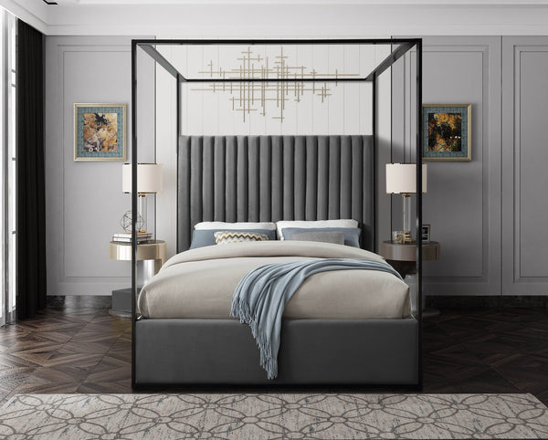Daniel King Bed In Grey Velvet