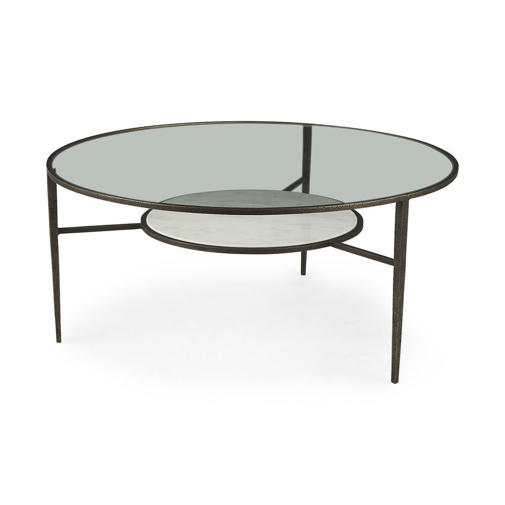 Felicity 36.0L x 36.0W x 16.0H Marble Top W/Iron Frame Coffee Table