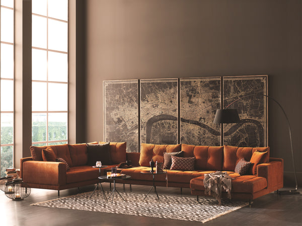 Arte 3 Seater Sectional Left Hand Facing in Orange 