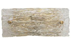 Swan Curved Glass Sconce, Small, Clear Textured Glass and Antique Brass Metal