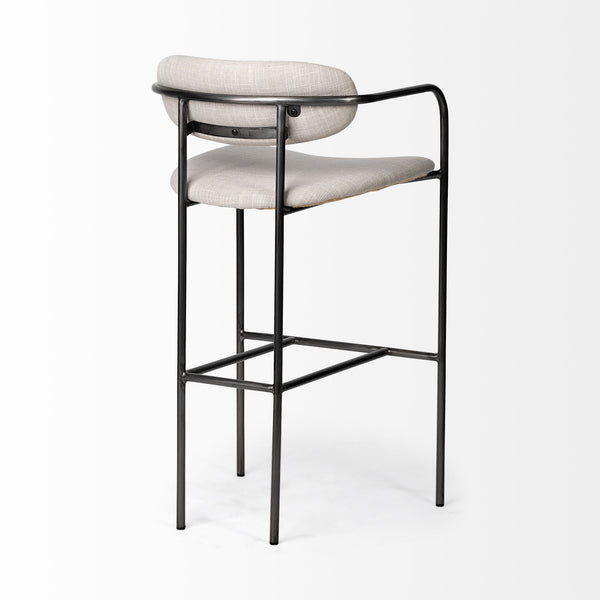 Parker 30" Seat Height Beige Fabric Seat Gun Metal Grey Metal Bar Stool