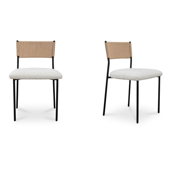 Moe's Foley Dining Chair Set, White Bouclé, Paper Rope