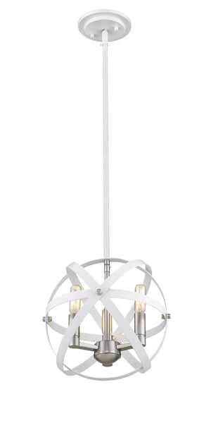 Cavallo 3 Light Chandelier in Hammered White + Brushed Nickel Finish