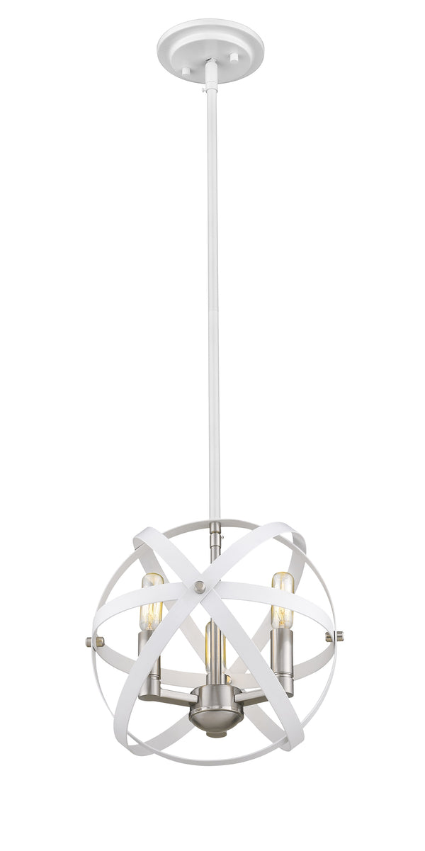 Cavallo 3 Light Chandelier in Hammered White + Brushed Nickel Finish