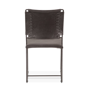 New York 17" Buffalo Leather and Iron Dining Chair, Black