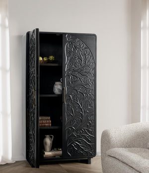 Albero Solid Wood Tall Cabinet in Black Finish