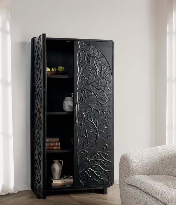 Albero Solid Wood Tall Cabinet in Black Finish