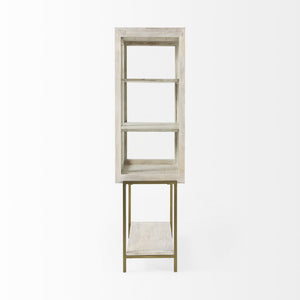 Arelius 36L x 18.75W x 63H White Wood W/ Gold Metal Base Display Cabinet