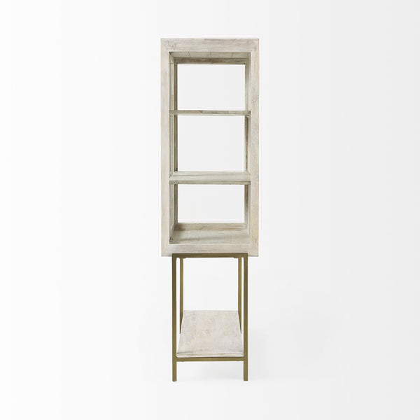 Arelius 36L x 18.75W x 63H White Wood W/ Gold Metal Base Display Cabinet