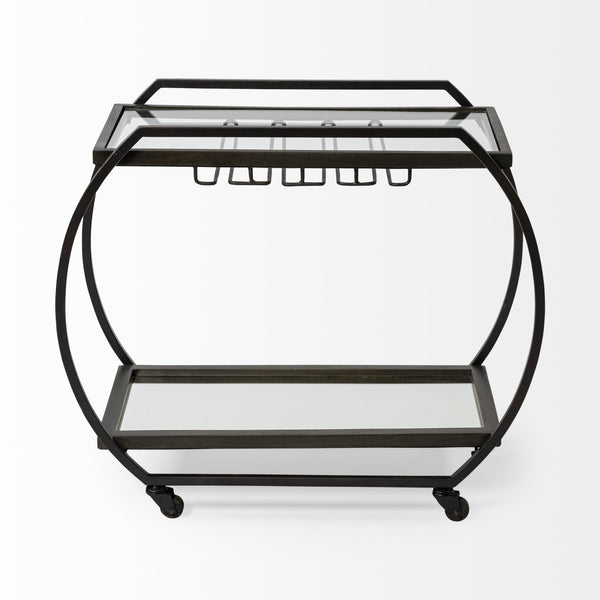 Chriselle Black Metal And Glass Two Tier Bar Cart