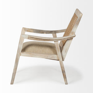 Teryn Cream Linen Seat And Natural Wooden Base w/ Mesh Back Accent Chair