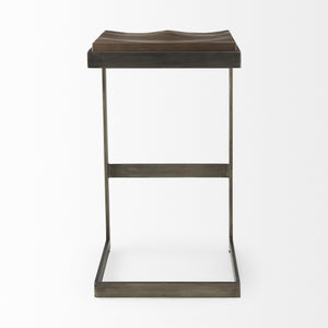 Kiran 17L x 17W x 30H Medium Brown Wood W/ Antique Nickel Finished Metal Frame Bar Stool