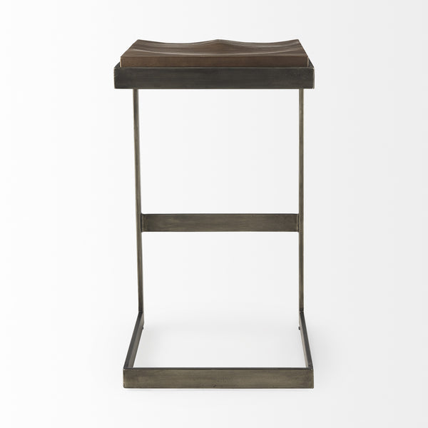 Kiran 17L x 17W x 30H Medium Brown Wood W/ Antique Nickel Finished Metal Frame Bar Stool