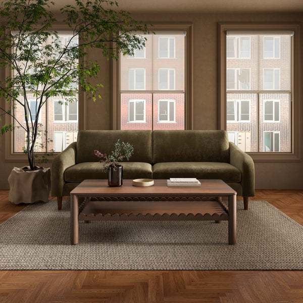 Quinn Sofa in Cedar Green with Wood Frame