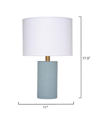 Roman Leather Table Lamp with Linen Shade, Blue