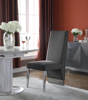 Stanley Dining Chair In Grey Velvet and Chrome